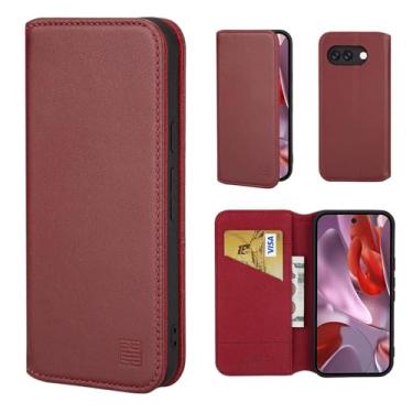 Imagem de 32nd Classic Series 2.0 - Capa flip carteira de couro real para Google Pixel 9a, com compartimento para cartão com bloqueio RFID, fecho magnético e suporte embutido - Borgonha