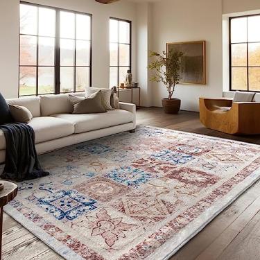 Imagem de Ashler Tapete Boho Vintage – Tapete marroquino 7,5 x 12,7 cm para sala de estar, quarto, cozinha – Decoração de casa marrom-claro e azul, antiderrapante e lavável na máquina