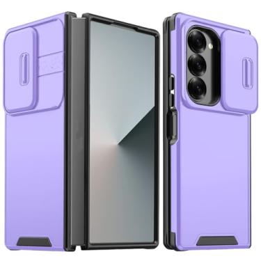 Imagem de Capa de celular de proteção de câmera deslizante de luxo para Samsung Galaxy Z Fold 6 4 5 Fold6 Fold4 Fold5 ZFold6 Armor Back Cover, roxa, para Samsung Galaxy Z Fold6