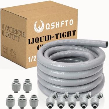 Imagem de QSHFTO Kit de conduíte e conector de 1/2 polegada - Conduíte elétrico não metálico de 3 m com 5 peças retas de 180° e 5 peças de acessórios de ângulo de 90°