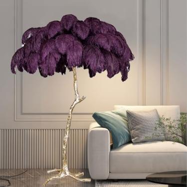 Imagem de Candeeiros de chão românticos candeeiros de mesa para sala de estar quarto decoração natural de penas de avestruz luminária de pé simples moderna luz de leitura regulável com interruptor de pé