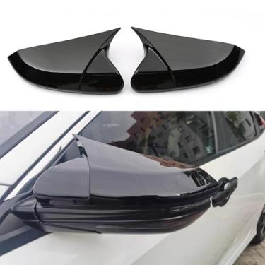 Imagem de Bledtax Capa de espelho retrovisor lateral de buzina de boi de carro compatível com Honda Civic 10ª geração 2016-2021 capa de acabamento de espelho lateral de porta material ABS (preto brilhante)