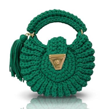 Imagem de CHQEL Bolsa clutch noturna feminina, bolsa de crochê feita à mão para festa de casamento, bolsa transversal formal com aba pequena, Mexilhão verde