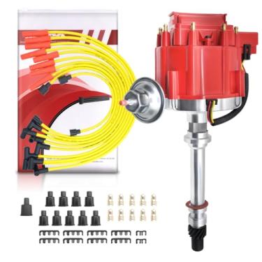 Imagem de Distribuidor de ignição com tampa e rotor e cabo de ignição GM08 GM08WIRE compatível com Chevy SBC 350 BBC 454 HEI DDD-SBC-HEI-V8 850001R GM08
