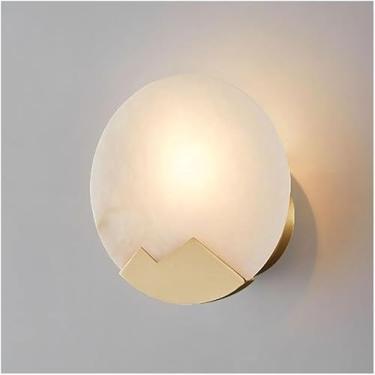 Imagem de Luminárias de parede de luxo Northern Europe Light Full Copper Marble E14/E12 Base Creative Wall Spots Round Personality Hotel Wall Light para Corredor Sala Estudo Cozinha (Cinza)