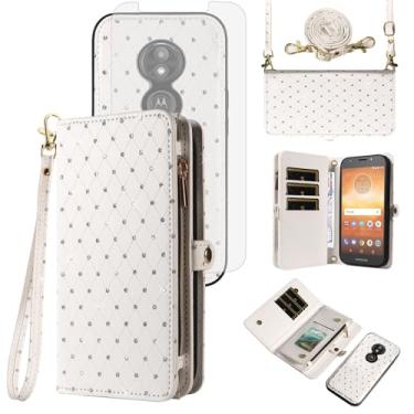 Imagem de Asuwish Capa de celular para Moto E5 Play E 5 Cruise 5E Go com zíper carteira celular com alça protetora de tela de vidro temperado com glitter flip compartimento para cartão Motorola MotoE5play