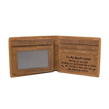 Imagem de Kenon Carteira de couro personalizada para homens, com bloqueio de RFID, dobrável, elegante, para marido, filho, pai, aniversário, dia dos namorados, dia dos pais, presentes de Natal, Marrom - For My