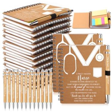 Imagem de Jetec Conjunto de 60 presentes de semana CNA 2025 em massa agradecimento de enfermeira caderno espiral Kraft com notas adesivas caneta esferográfica de bambu para estudantes graduação assistente de