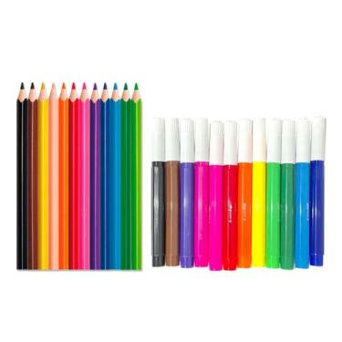 Imagem de Kit Lápis de Cor 12Un Jumbo Triangular C/ 12 Canetinhas Hidrográficas 