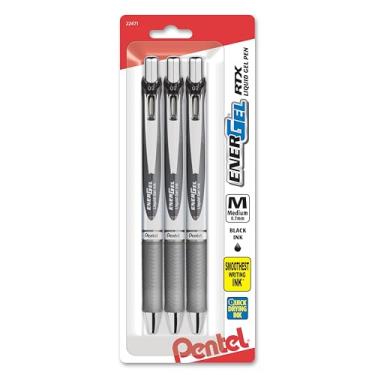 Imagem de Caneta de gel líquido retrátil Pentel EnerGel RTX, linha média, 0,7 mm, Preto, 3 Pack