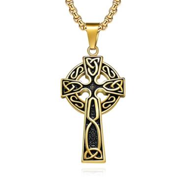 Imagem de Yaumatea Colar de runa viking, cruz celta, martelo de Thor e bússola – pingentes de aço inoxidável nórdico e celta em correntes de 60 cm – joias de presente para homens e mulheres, 24 inches, Aço