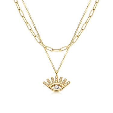 Imagem de BENEIGE Colar Evil Eye 14K banhado a ouro delicado CZ colorido Evil Eye Colar diário para mulheres joias minimalistas, Latão, Zircônia cúbica