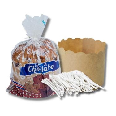 Imagem de 100 Saco Plastico Panetone 100G+100 Fecho+100 Forma Kraft