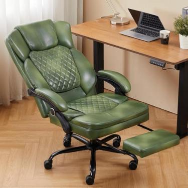Imagem de StudioBay Cadeira de escritório reclinável com apoio para os pés, cadeira executiva de couro PU, cadeira de mesa reclinável grande e alta com descanso de perna, almofada grossa de mola helicoidal,