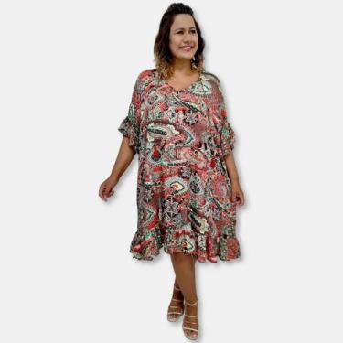 Imagem de Vestido Curto Toque de Seda Indiana Manga Curta Plus Size - Sarat Moda
