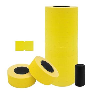 Imagem de Motex Etiquetas de 1 linha - 8.000 etiquetas amarelas fluorescentes em branco para armas de preço e data com 1 rolo de tinta, serve para MX-5500 e Perco 1 linha preço e armas de data