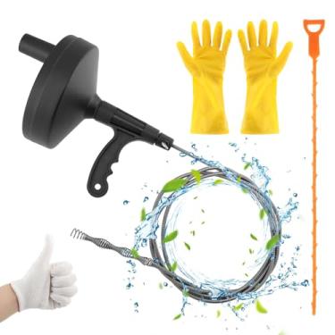 Imagem de Eixo helicoidal de drenagem de 33 pés, ferramenta de remoção de pelos de drenagem de cobra com 2 luvas, desentupidor de pia de encanamento limpador de ralo de vaso sanitário trado de cobra para