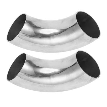 Imagem de Motoforti 2 peças 90 graus mandril curva cotovelo carro modificado tubo de escape tubulação 5.1 cm espessura OD 1,5 mm/16GA 51x160x1,5 mm 304 aço inoxidável tom prata