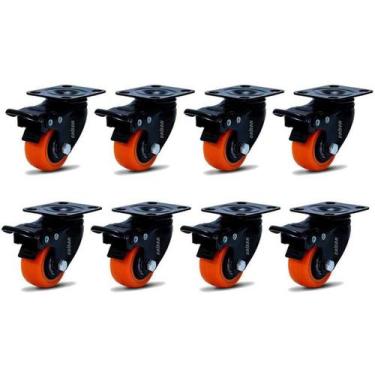 Imagem de Kit 8 Rodízios Placa Linha 1.5/8" Black Amarelo 41mm Anti Risco Móveis