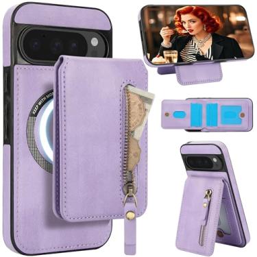 Imagem de Ysnzaq Capa carteira magnética destacável 2 em 1 para Google Pixel 9 Pro XL com compartimentos para cartões, capa de couro PU premium com bloqueio RFID com suporte flip para Google Pixel 9 Pro XL ZFT