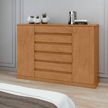 Imagem de Cômoda 7 Gavetas 2 Portas Vedras Lopas, Amendoa Clean