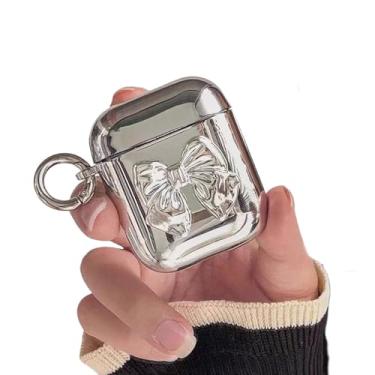 Imagem de Gilrs Gilrs Capa de fone de ouvido com laço e coração galvanizado banhado a prata para AirPods Pro/Pro 2, capa protetora protetora de fone de ouvido de silicone TPU macio sem fio para AirPods Pro/Pro