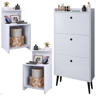 Imagem de Kit Quarto 2 Mesas Cabeceira Nicho Prateleira Sapateira Vertical Organizadora 18 Pares Calçados - Lojas RPM