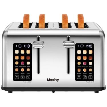 Imagem de Torradeira para 4 Fatias em Aço Inoxidável com Controle Duplo, Temporizador, Descongelamento e Reaquecimento, 110V 1650W, Mecity T-88A,