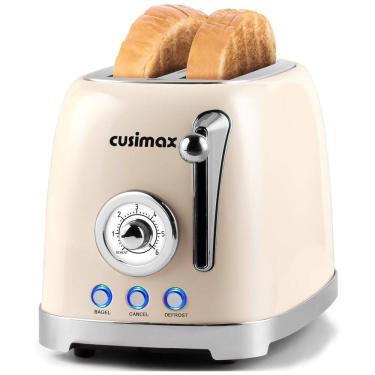 Imagem de Torradeira Retro 2 Fatias com Fendas Extra Largas, Bandeja de Migalhas Removível e 6 Níveis de Tostagem, 110V 825W, CUSIMAX, Creme