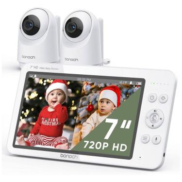 Imagem de Babá Eletrônica 2 Câmeras 720p HD Detecção de Som Modo Vox e Alcance de 300 Metros, Bonoch, Branca