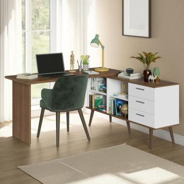 Imagem de Escrivaninha Mesa de Estudos De Canto 3 Gavetas Branco/Rustic Lisboa Madesa