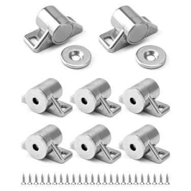 Imagem de QWORK Kit de trava magnética prata com 8 unidades – Ímãs de armário de liga de zinco com força de tração forte de 3,6 a 4 kg, trava magnética para porta de armário, à prova de ferrugem, para armário