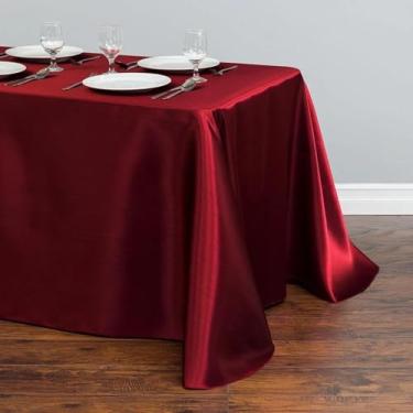 Imagem de Toalha de mesa retangular de cetim, capa de sobreposição de mesa, festa, feriado, jantar, casamento, decoração de banquete (145X200cm/vinho tinto)