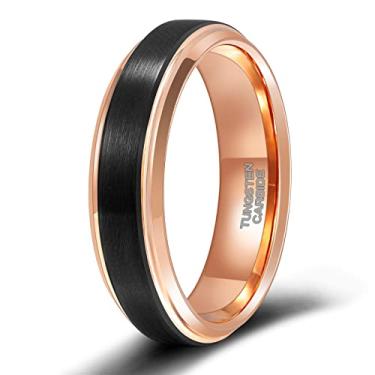 Imagem de TRUMIUM Anéis de tungstênio de 6 mm 8 mm para homens e mulheres aliança de casamento preta ouro rosa bordas de degrau ajuste confortável tamanho 6-13, Metal, Carboneto de tungstênio