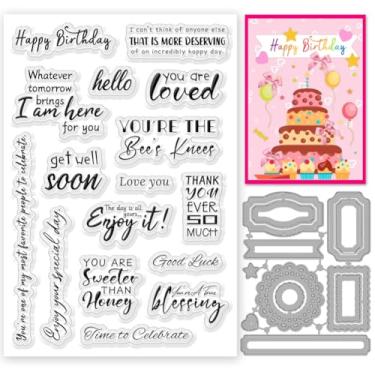 Imagem de INFUNLY Blessing Word Carimbos claros e cortes, palavras doces, carimbos de borracha, metais, feliz aniversário, molde de corte de carimbo de silicone para decoração de álbum de papel de foto faça