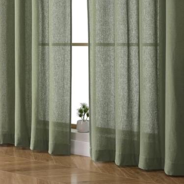 Imagem de OWENIE Cortinas Colin verde sálvia 72 polegadas de comprimento para quarto, sala de estar, cortina de porta de linho macio texturizada semitransparente, cortinas modernas, 2 painéis, 106 x 182 cm