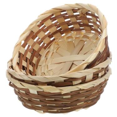 Imagem de Cesta de frutas Cesta de pão de bambu - cesta de frutas para servir, cesta de frutas, tigela de vime, cesta de frutas de bambu, tigela de frutas de bambu para jantar e uso diário, conjunto de 3 Tigela