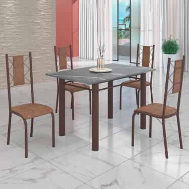 Imagem de Conjunto Sala de Jantar Bahia Mesa Tubo 3 120x75 Tampo Pedra Granito Topázio com 4 Cadeiras
