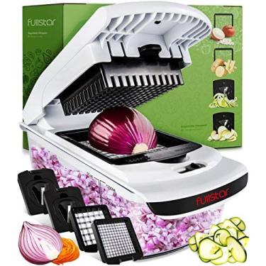 Imagem de Cortador de Vegetais Fullstar - Spiralizer Slicer - Cortador de Cebola com Recipiente - Helicóptero Pro Food - Cortador de Dicer Fatiador Preto - 4 Lâ