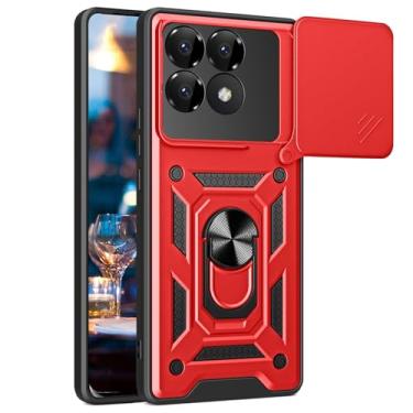 Imagem de Ephoou Capa protetora para Xiaomi Poco F6 Pro/Redmi K70/ K70 Pro com capa deslizante para câmera e suporte de anel magnético, capa de proteção à prova de choque de grau militar para Xiaomi Poco F6 Pro