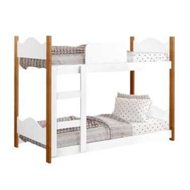 Imagem de Beliche Infantil Para Crianças Montessoriana Premium Encanto Com Grade De Proteção Escada Quarto Moderna Cor Branco