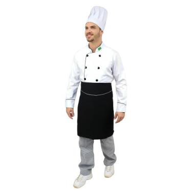 Imagem de Conjunto Dólmã Feminina Algodão Chapéu Chefe de Cozinha e Avental - DE