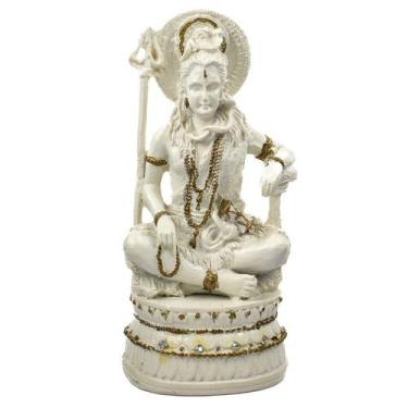 Imagem de Escultura Shiva Meditando Branco 16 cm em Resina - Lua Mística - 100% 