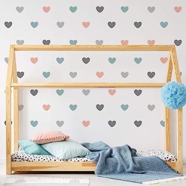 Imagem de Adesivo de Parede Corações Coloridos Coral Cinza Verde 55un