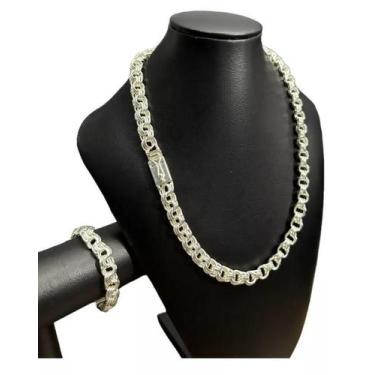 Imagem de Cordão + Pulseira Friso Triplo 12Mm Banhado Prata 925 - Tojoia18K