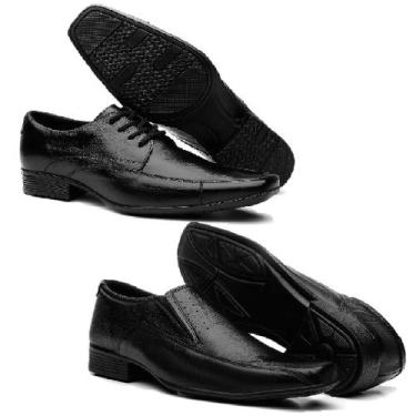 Imagem de Kit 2 Pares de Sapato Social Masculino em Couro com Cadarço e Liso - S