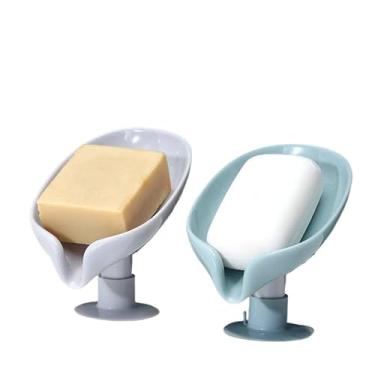 Imagem de Kit Saboneteira de Pia Escorra A Caixa de Sabão Para Banheiro Com Suporte Ventosa Forma de Folha(3 PEÇAS)