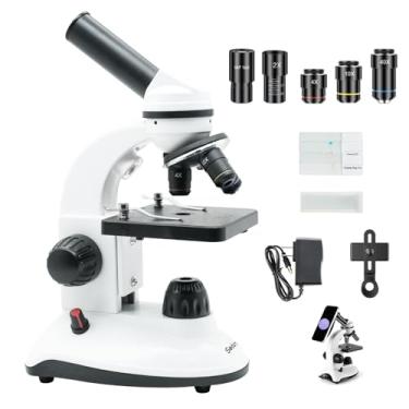 Imagem de Microscópio para crianças iniciantes adultos 64X-1280X Microscópio monocular de metal para estudantes, escola, educação doméstica, luzes de LED, suporte de telefone, kit de microscópio