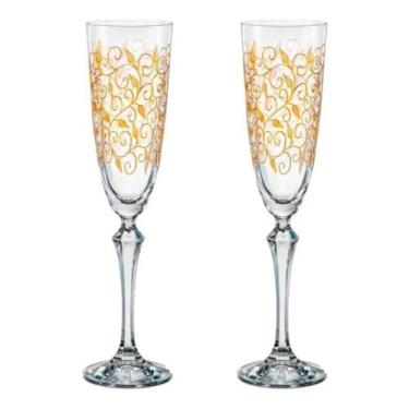 Imagem de Taça de Cristal Bohemia Decorada Para Champanhe 200 ml Elisabeth 2 Peç