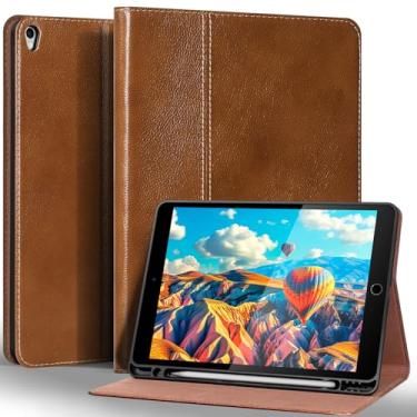 Imagem de Gexmil Capa de couro para iPad Air de 10,5 polegadas (3ª geração de 2019), iPad Pro de 10,5 polegadas (2017), com suporte para Apple Pencil integrado, capa fólio de couro bovino premium, marrom